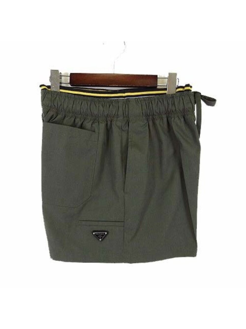 Prada Model Poplin Shorts Bermuda Triangle Logo Rib Knit West M Military 38